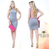 EJ223 VESTIDO CINZA DETALHE ROSA